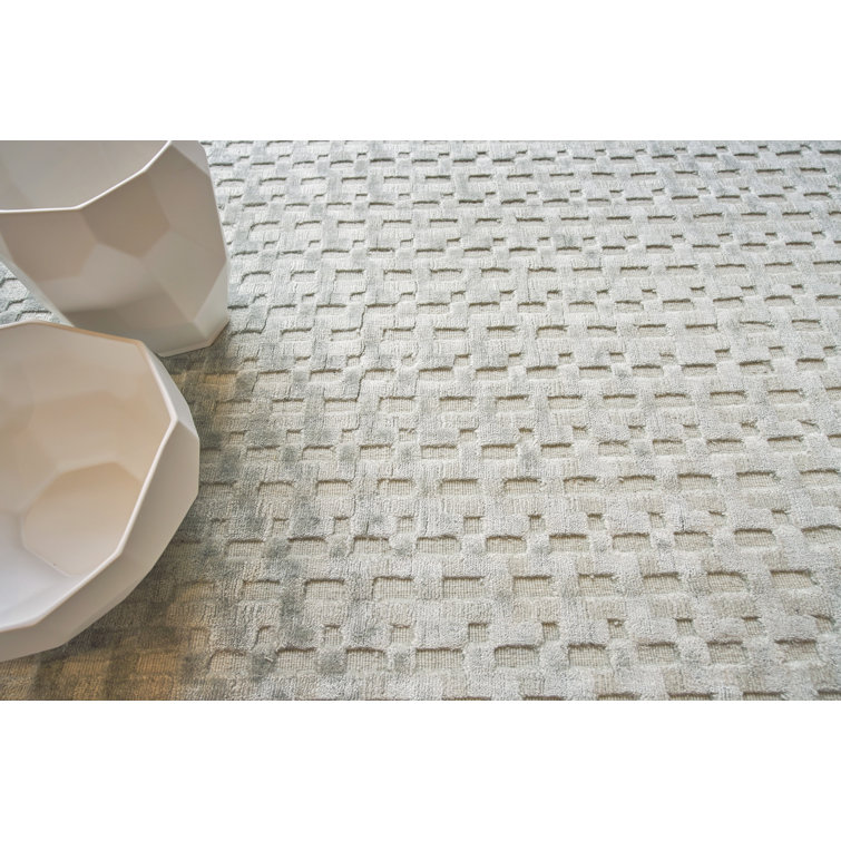 Handmade Light Green Geometric Viscose Cotton Rug 9' x 12'