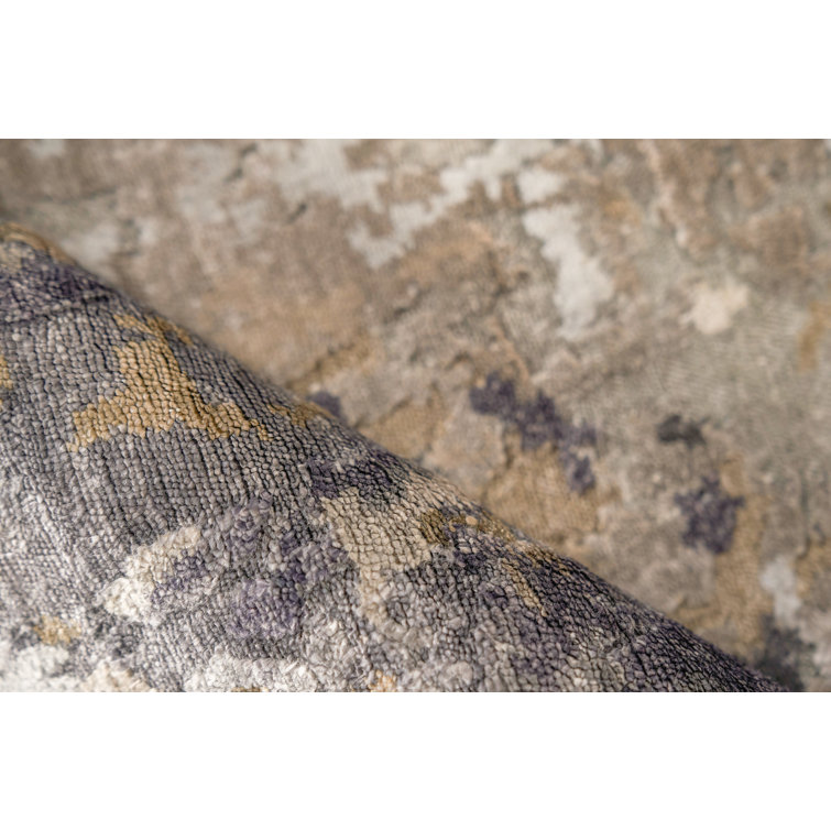 Gray Abstract Hand-Knotted Silk and Cotton 8' x 10' Area Rug