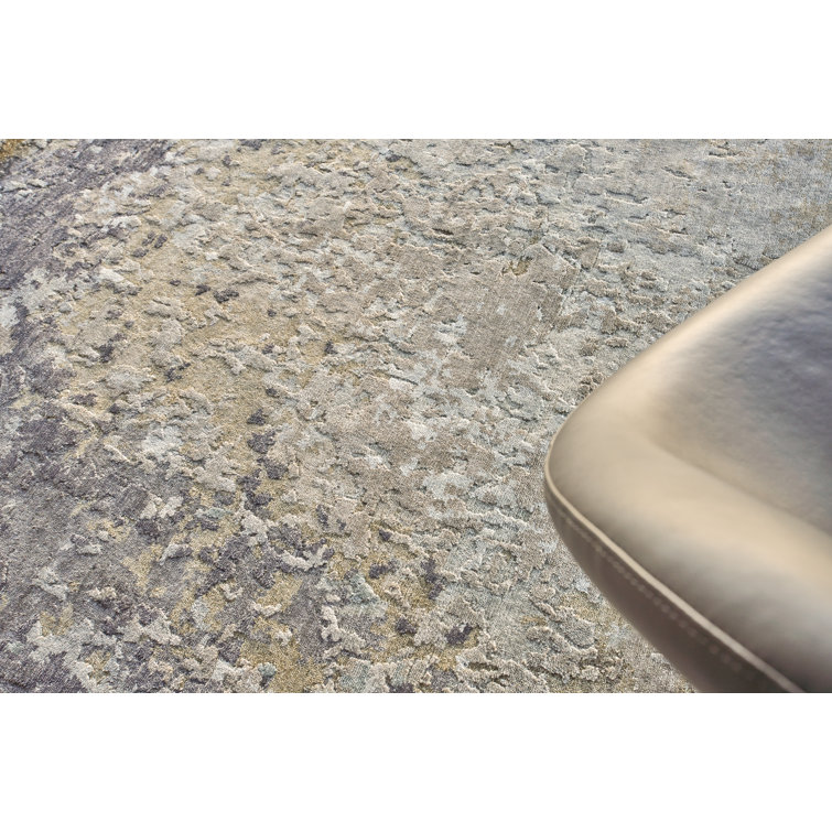 Gray Abstract Hand-Knotted Silk and Cotton 8' x 10' Area Rug