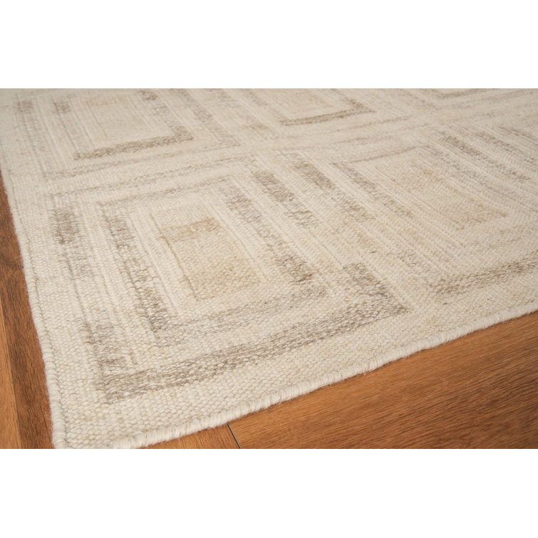 Ivory and Gray Geometric Wool and Viscose Area Rug