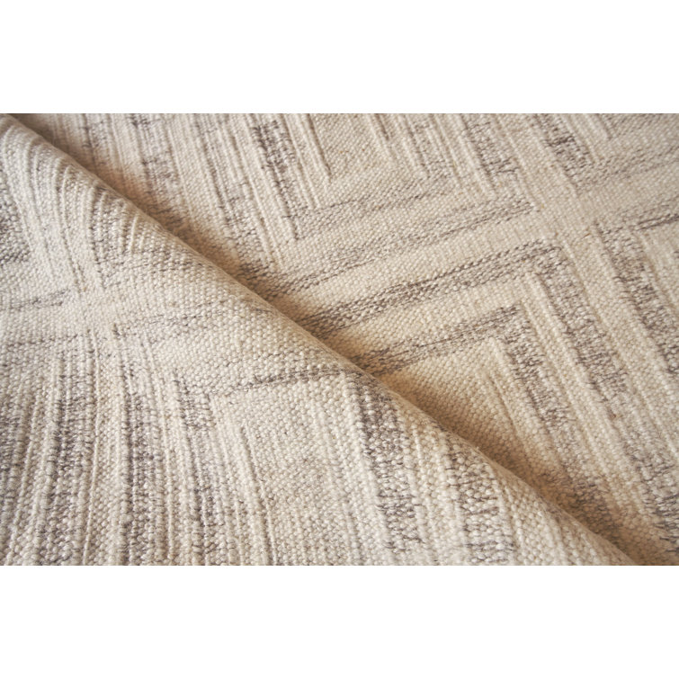 Ivory and Gray Geometric Wool and Viscose Area Rug