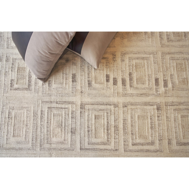 Ivory and Gray Geometric Wool and Viscose Area Rug