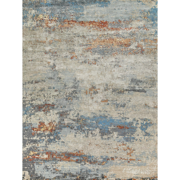 Hand-Knotted Blue Viscose Abstract 8' x 10' Area Rug