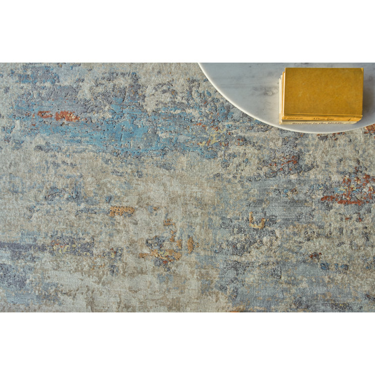 Hand-Knotted Blue Viscose Abstract 8' x 10' Area Rug