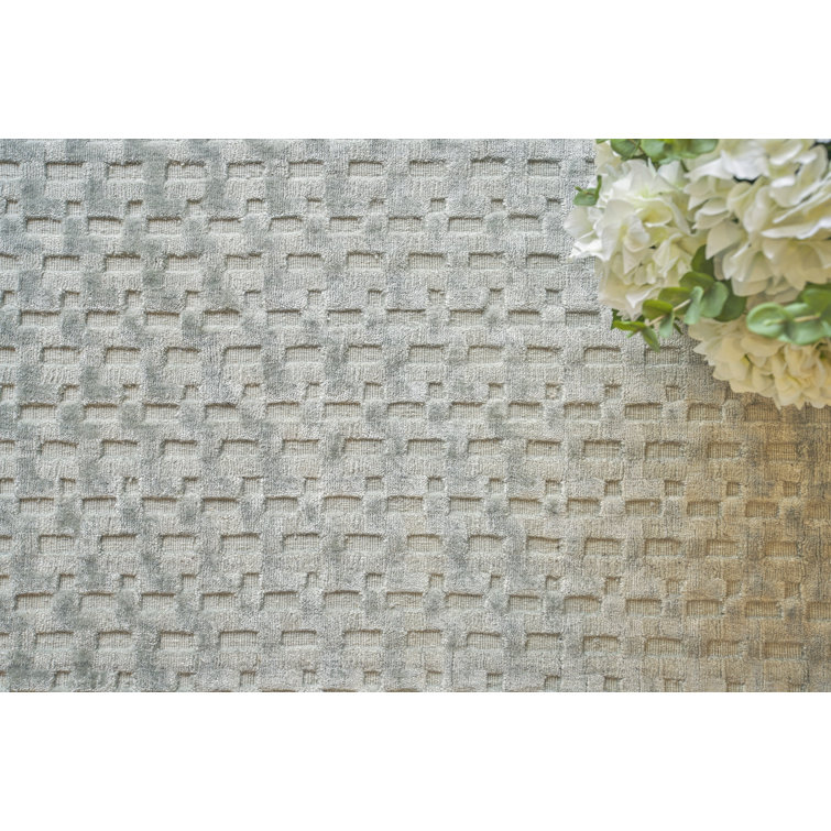 Handmade Light Green Geometric Viscose Cotton Rug 9' x 12'
