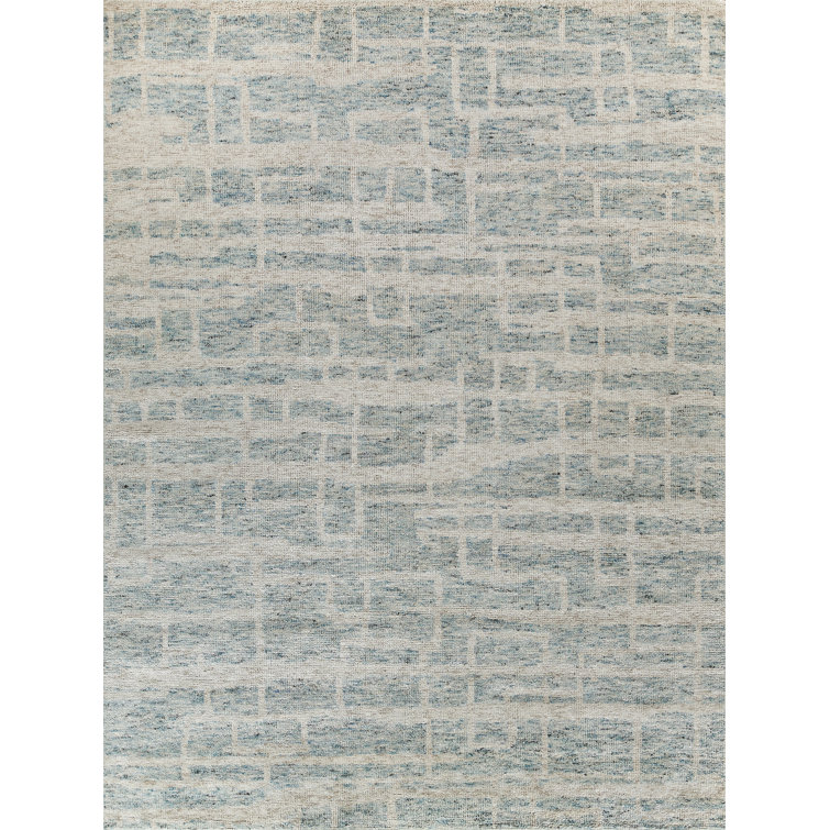 Hand-knotted Light Blue Wool and Viscose Geometric 8' x 10' Rug