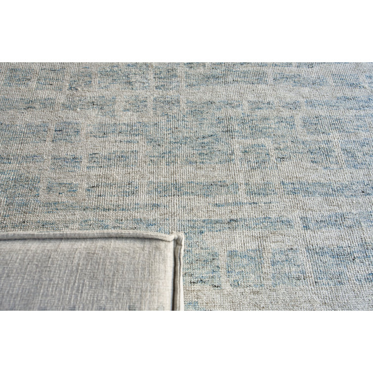 Hand-knotted Light Blue Wool and Viscose Geometric 8' x 10' Rug