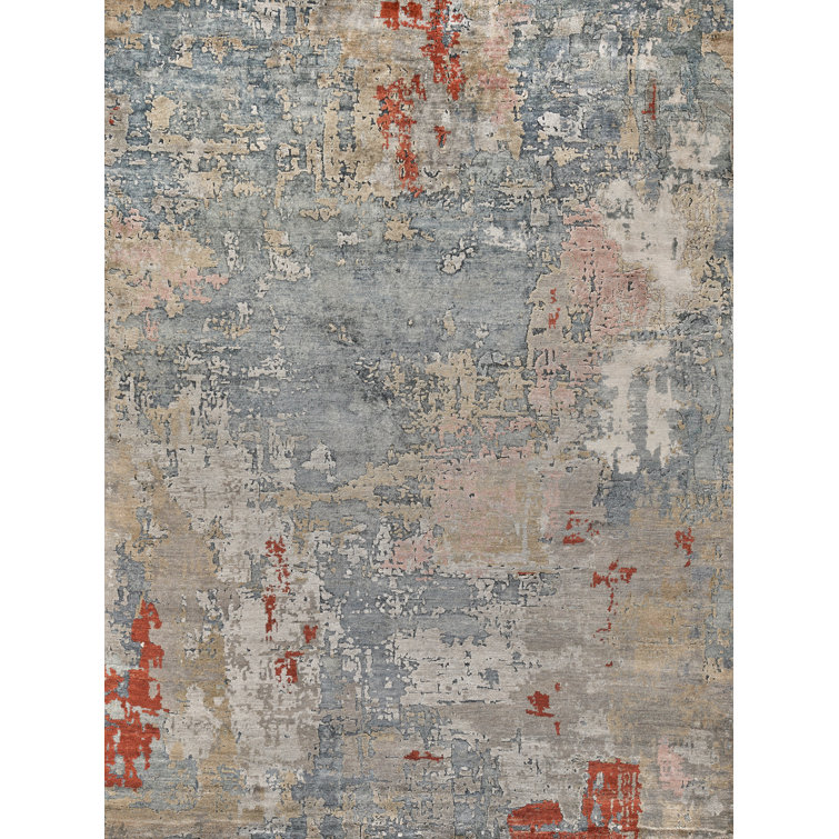 Laureno Luxe Abstract Blue Hand-Knotted Viscose Area Rug - 12' x 15'