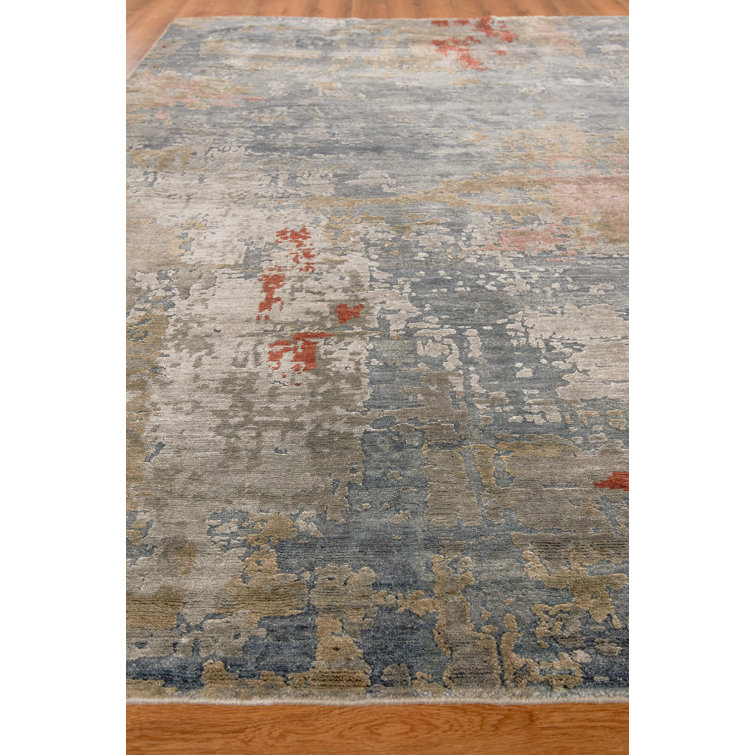 Laureno Luxe Abstract Blue Hand-Knotted Viscose Area Rug - 12' x 15'