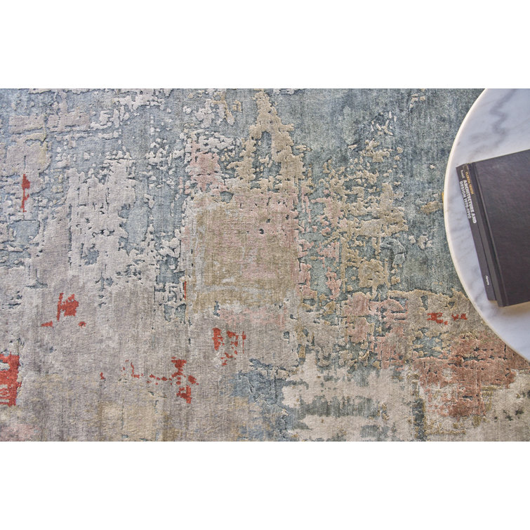 Laureno Luxe Abstract Blue Hand-Knotted Viscose Area Rug - 12' x 15'