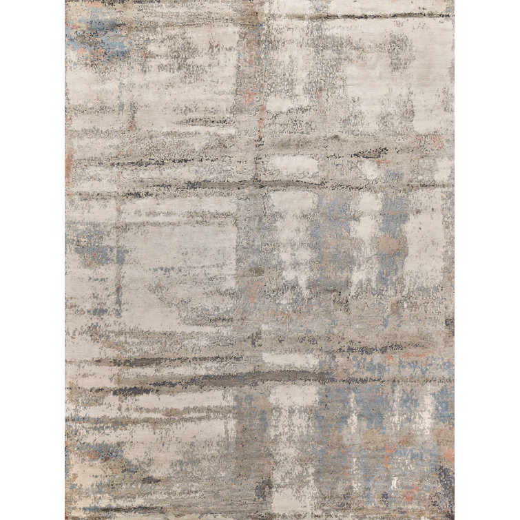 Abstract Blue Visage 10' x 14' Hand-Knotted Viscose Rug
