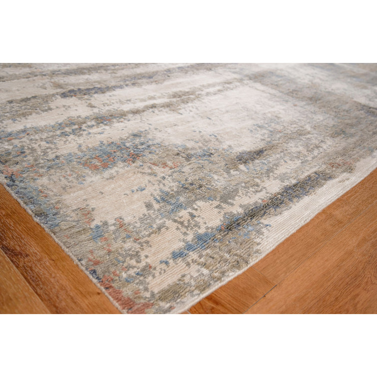 Abstract Blue Visage 10' x 14' Hand-Knotted Viscose Rug