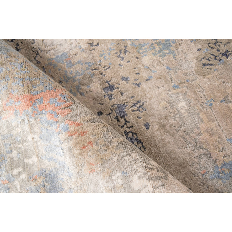 Abstract Blue Visage 10' x 14' Hand-Knotted Viscose Rug