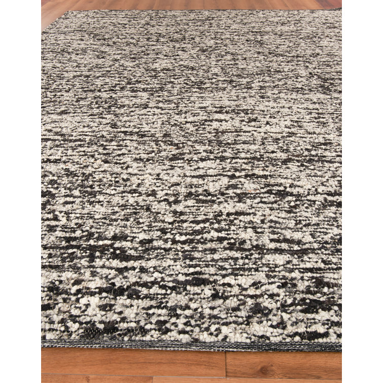 Handmade Black and White Wool Abstract 10' x 14' Rug