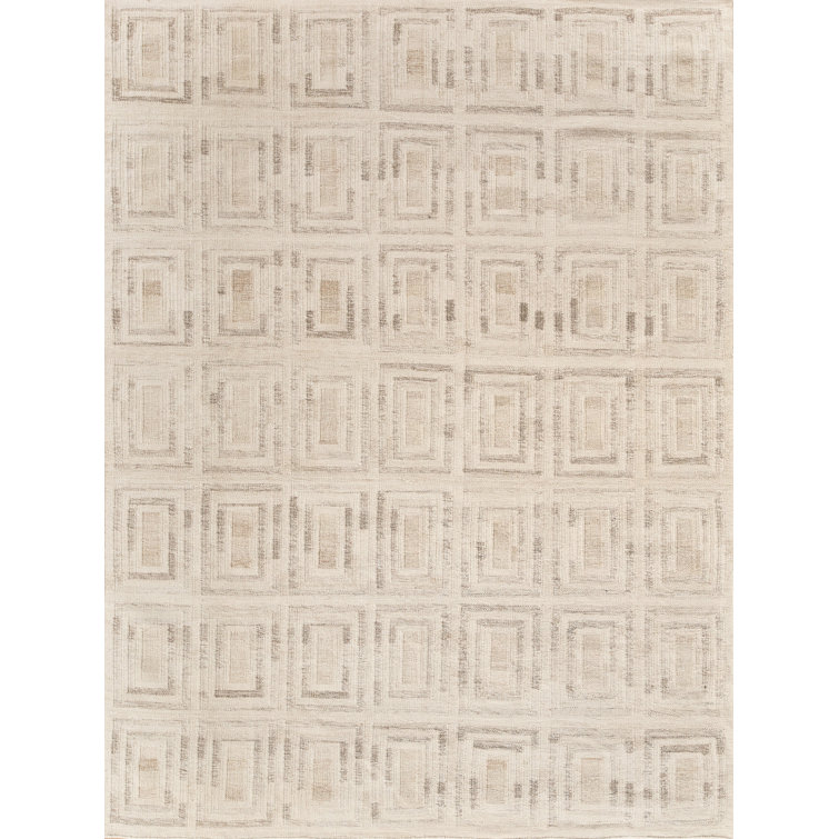 Ivory and Gray Geometric Wool and Viscose Area Rug