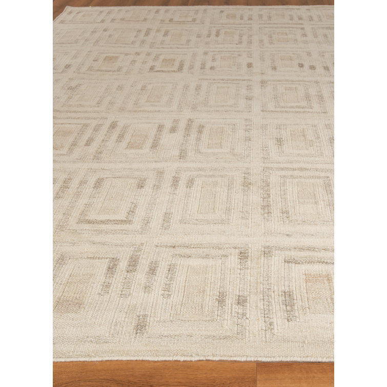 Ivory and Gray Geometric Wool and Viscose Area Rug