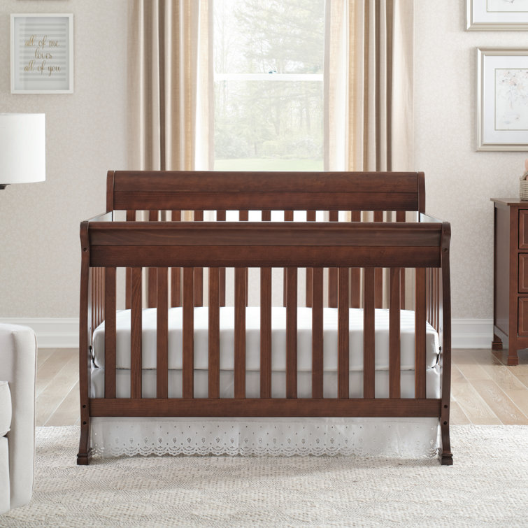 Espresso Pine Wood Convertible Crib with Adjustable Mattress Heights
