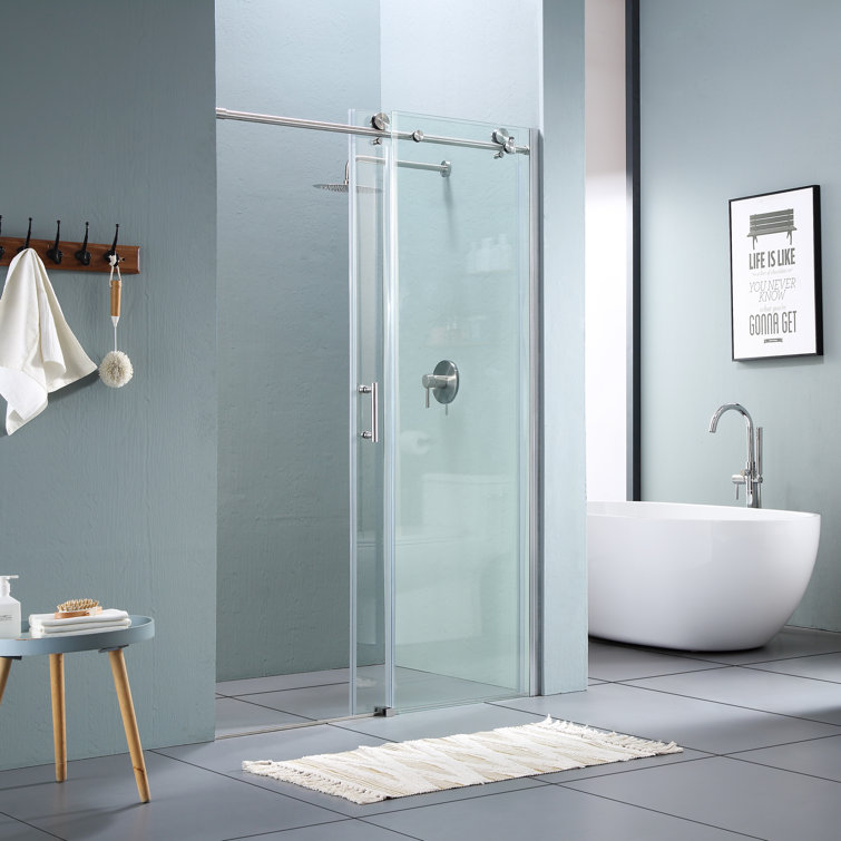 48'' Chrome Semi-Frameless Sliding Shower Door with Clear Glass
