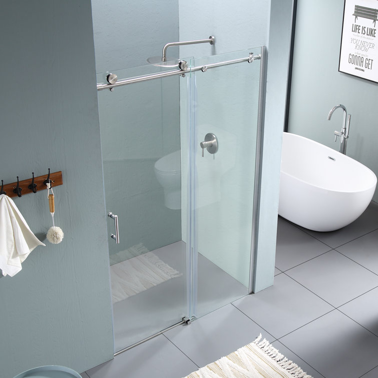 48'' Chrome Semi-Frameless Sliding Shower Door with Clear Glass