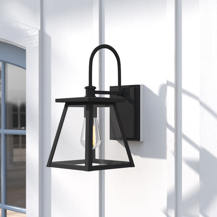 Belmore Modern Industrial Black Outdoor Wall Lantern with Clear Glass