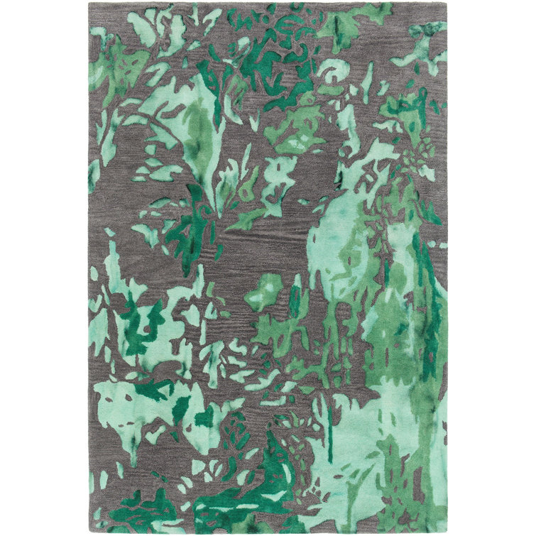 Lush Green Abstract Hand-Tufted Wool Rug 7'9" x 10'6"