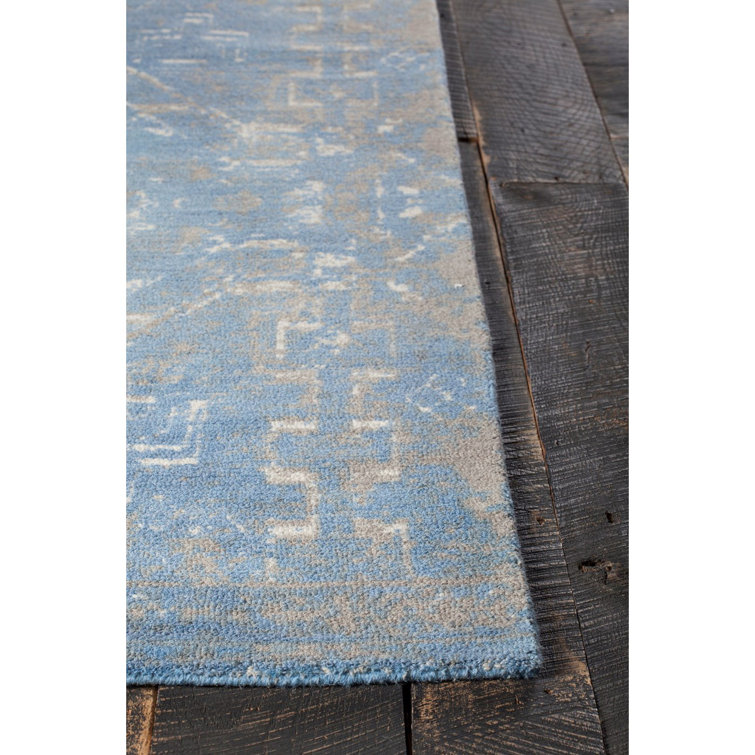 Handmade Blue Wool Tufted 5' x 7' Rug