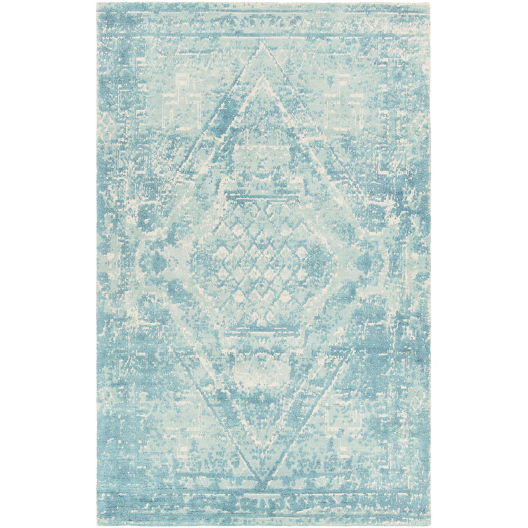 Handmade Tufted Blue Wool Rectangular Rug 5' x 7'
