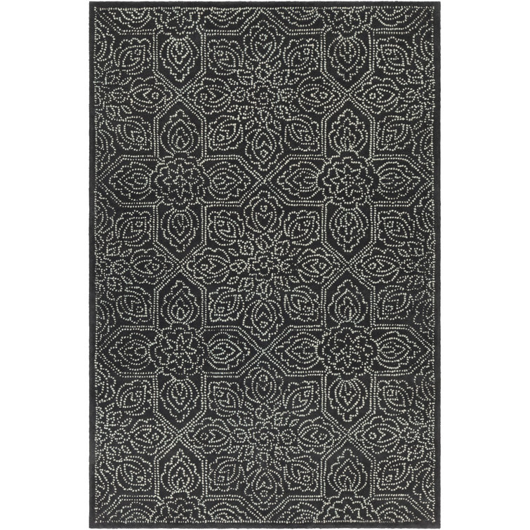 Elegant Black Wool Tufted 5' x 7' Rectangular Area Rug