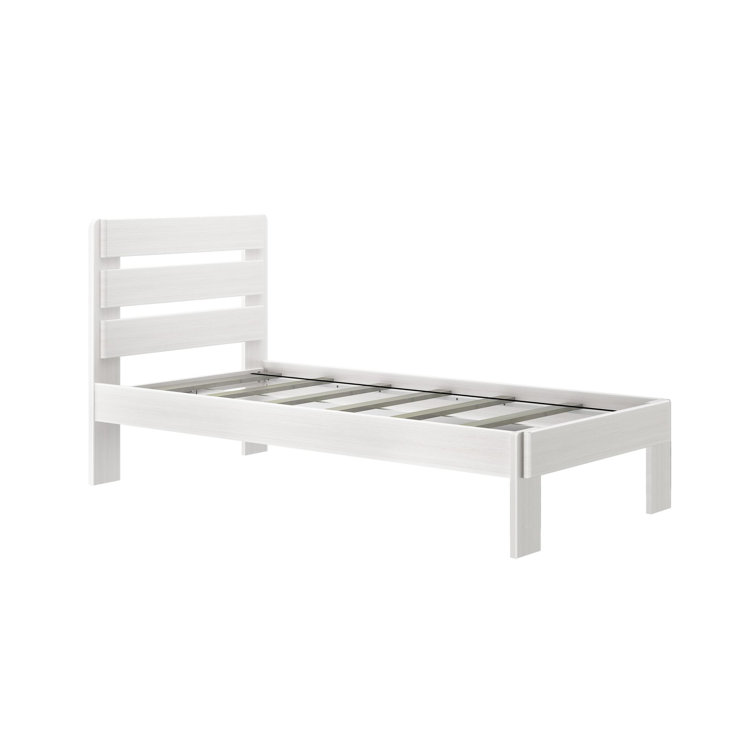 White Wash Twin Pine Platform Bed with Plank Headboard