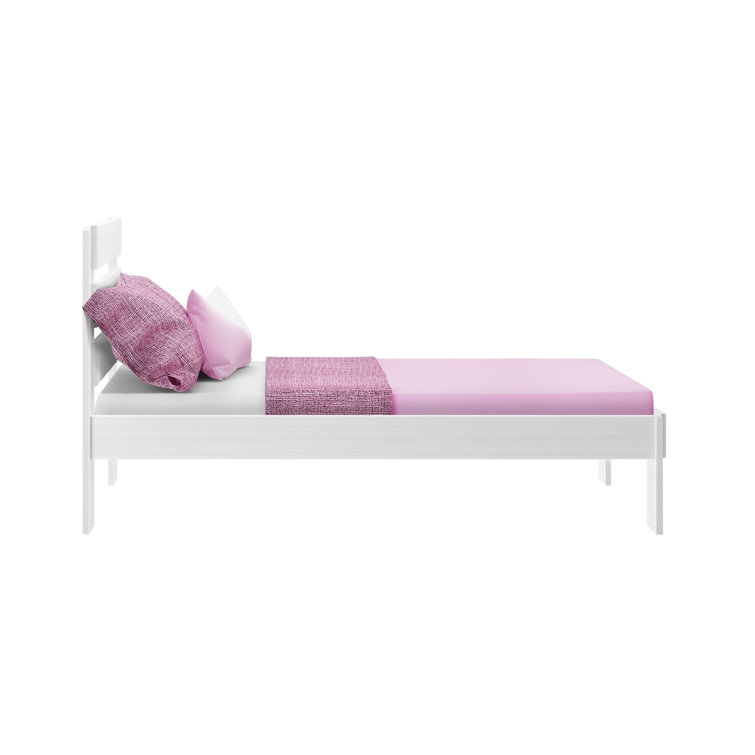White Wash Twin Pine Platform Bed with Plank Headboard
