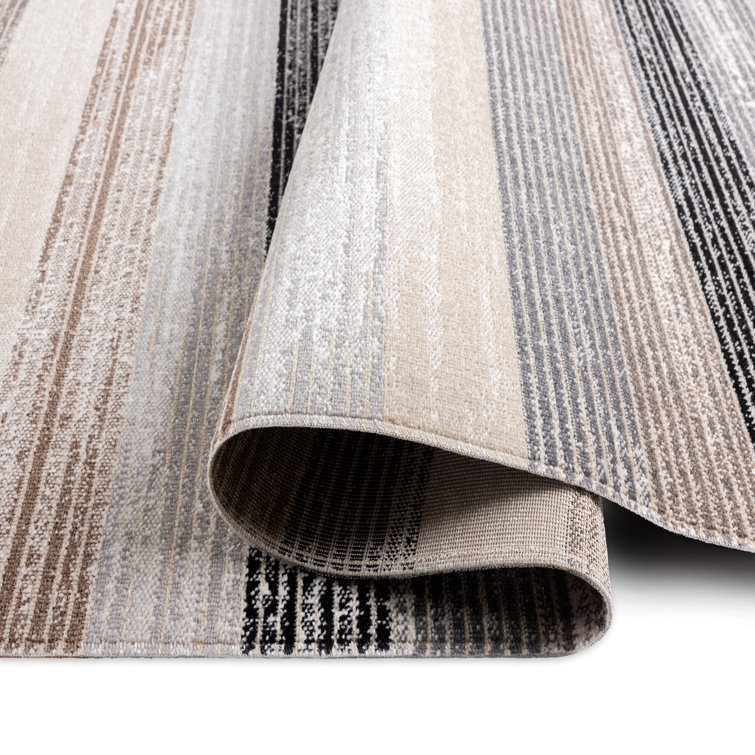 Gray and Mustard Striped Rectangular Indoor/Outdoor Area Rug
