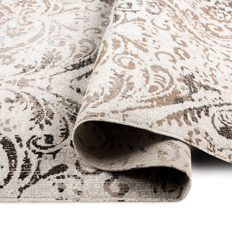 Ivory and Mustard Synthetic Bohemian Indoor/Outdoor Area Rug