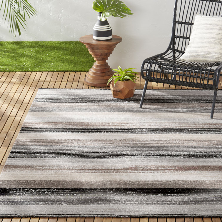 Gray and Mustard Striped Rectangular Indoor/Outdoor Area Rug