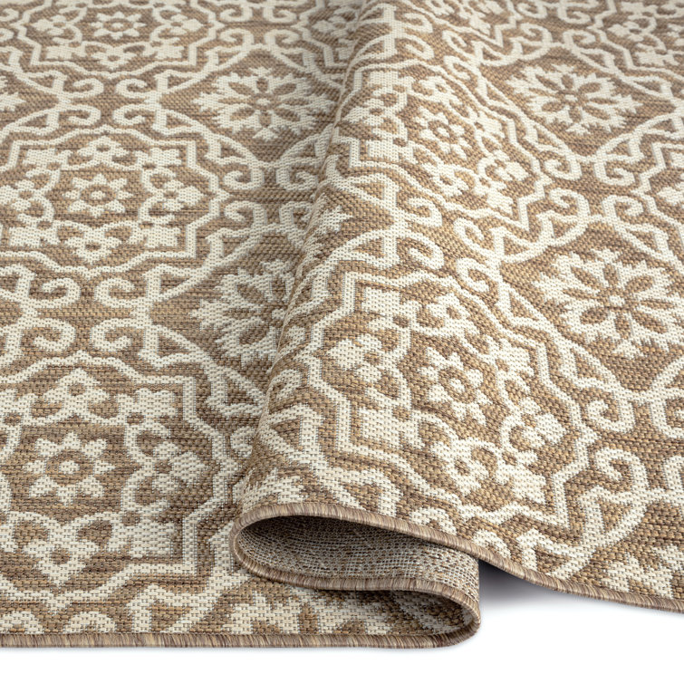 Brown and Beige Geometric Synthetic 8' x 10' Reversible Area Rug