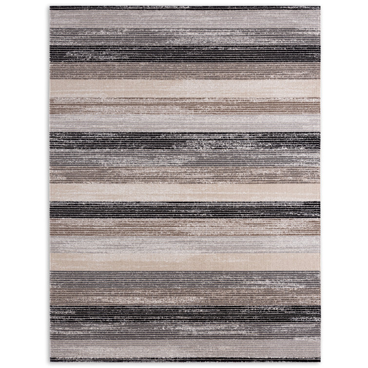 Gray and Mustard Striped Rectangular Indoor/Outdoor Area Rug