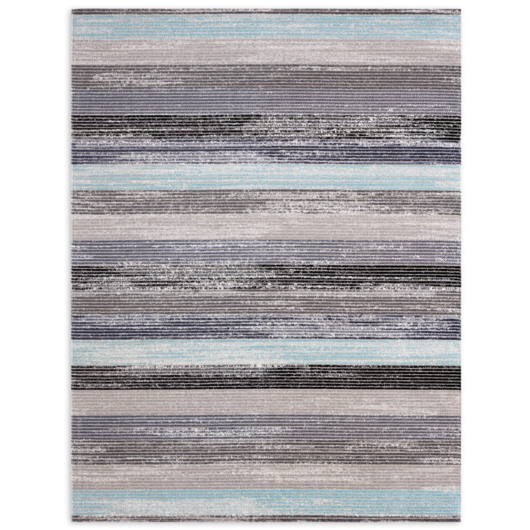 Gray and Blue Distressed Medallion Indoor/Outdoor Rug
