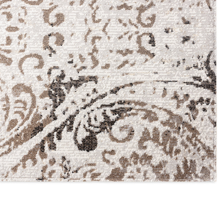 Ivory and Mustard Synthetic Bohemian Indoor/Outdoor Area Rug