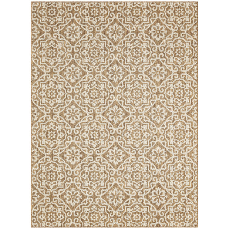 Brown and Beige Geometric Synthetic 8' x 10' Reversible Area Rug