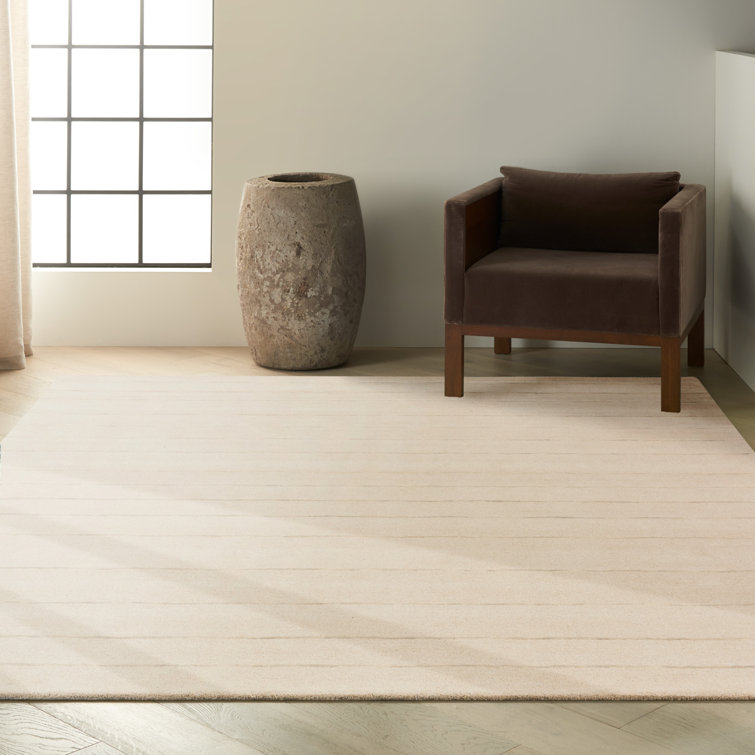 Handmade Ivory Wool Stripe Rug 8' x 10'