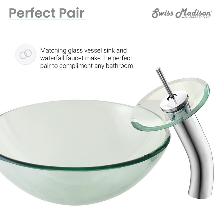 Cascade Clear Glass 16.5'' Vessel Sink with Waterfall Faucet