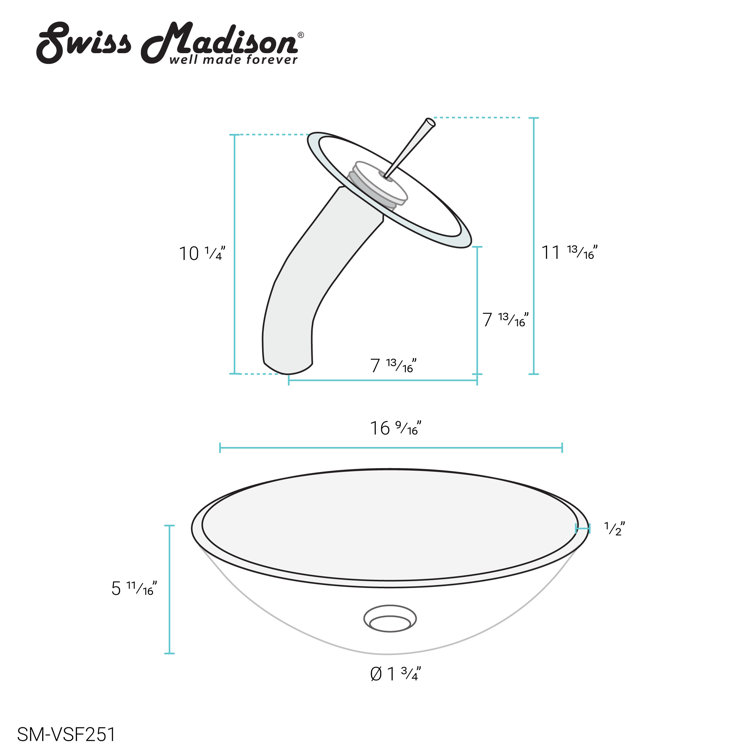 Cascade Clear Glass 16.5'' Vessel Sink with Waterfall Faucet