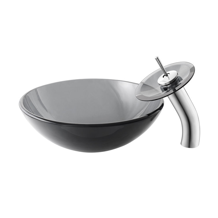 Cascade Black Glass Above-Counter Vessel Sink with Faucet