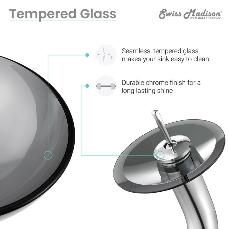 Cascade Black Glass Above-Counter Vessel Sink with Faucet