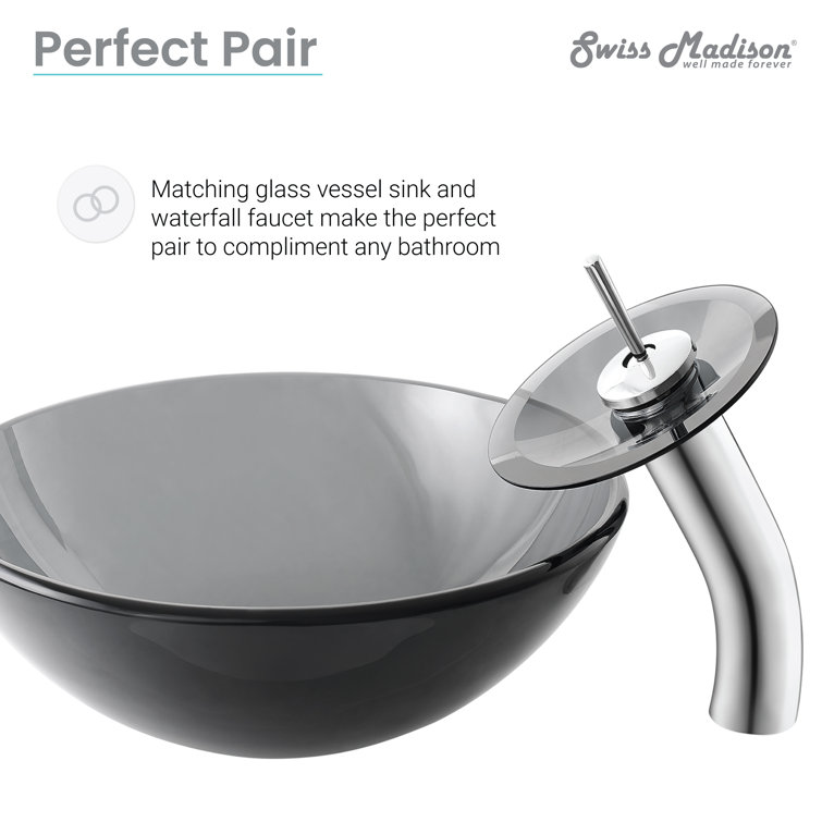 Cascade Black Glass Above-Counter Vessel Sink with Faucet