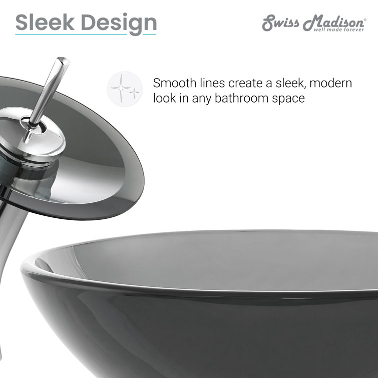 Cascade Black Glass Above-Counter Vessel Sink with Faucet
