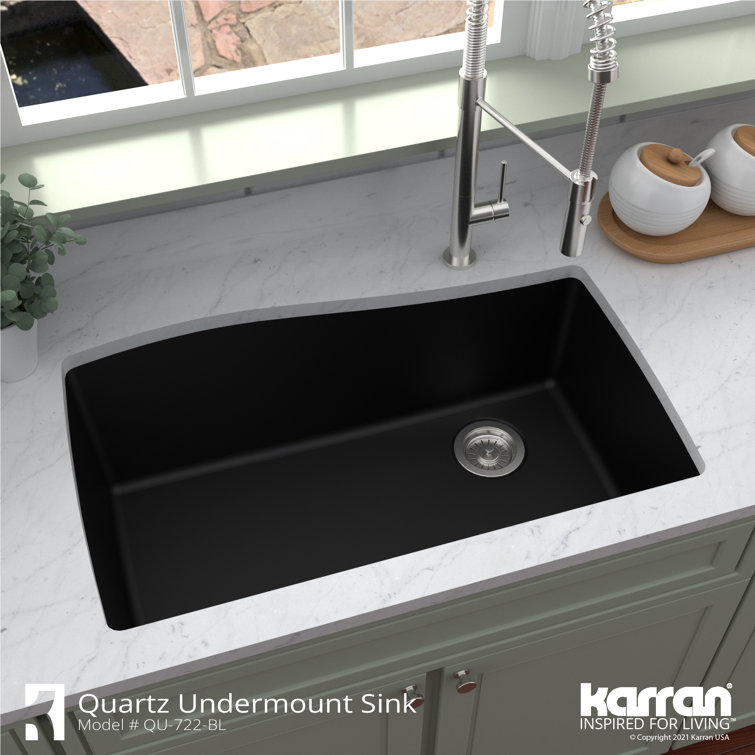 Black Quartz Composite Undermount Single Bowl Kitchen Sink