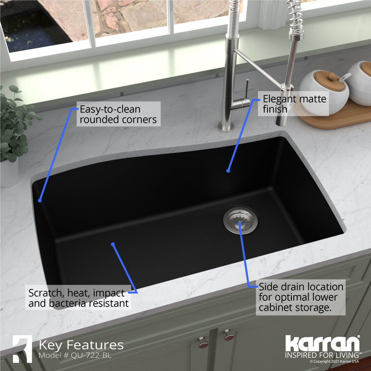 Black Quartz Composite Undermount Single Bowl Kitchen Sink