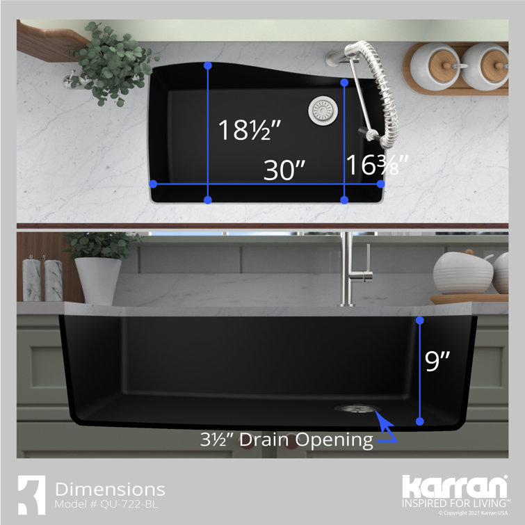 Black Quartz Composite Undermount Single Bowl Kitchen Sink