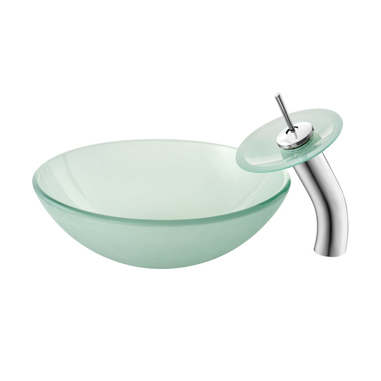 Cascade Frosted Glass 16.5" Vessel Sink with Faucet