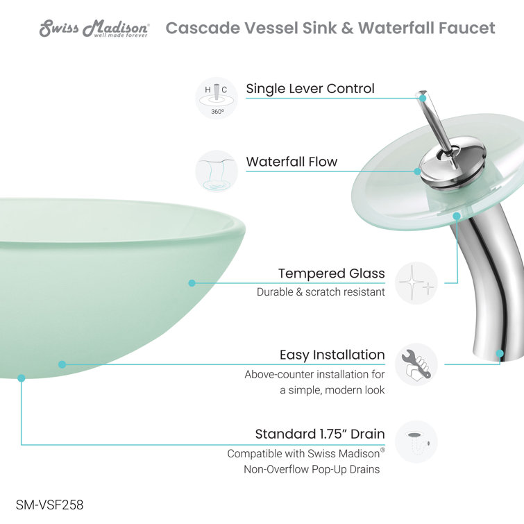 Cascade Frosted Glass 16.5" Vessel Sink with Faucet